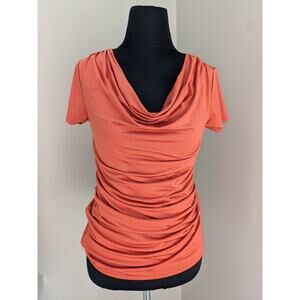 Preowned Serena Williams Signature Statement Orange Cowl Neck Blouse Size S